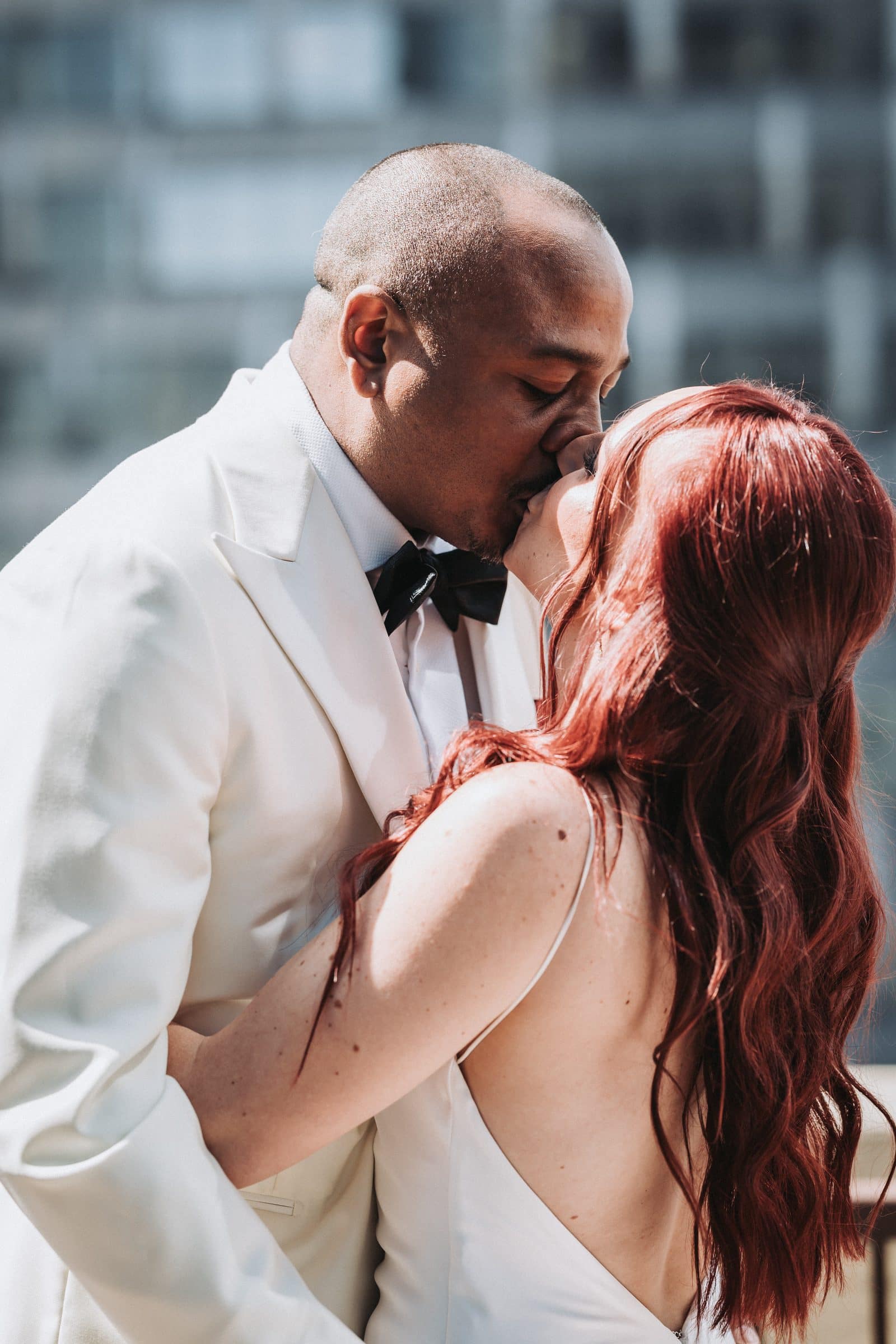A couple sharing an intimate moment on their wedding day
