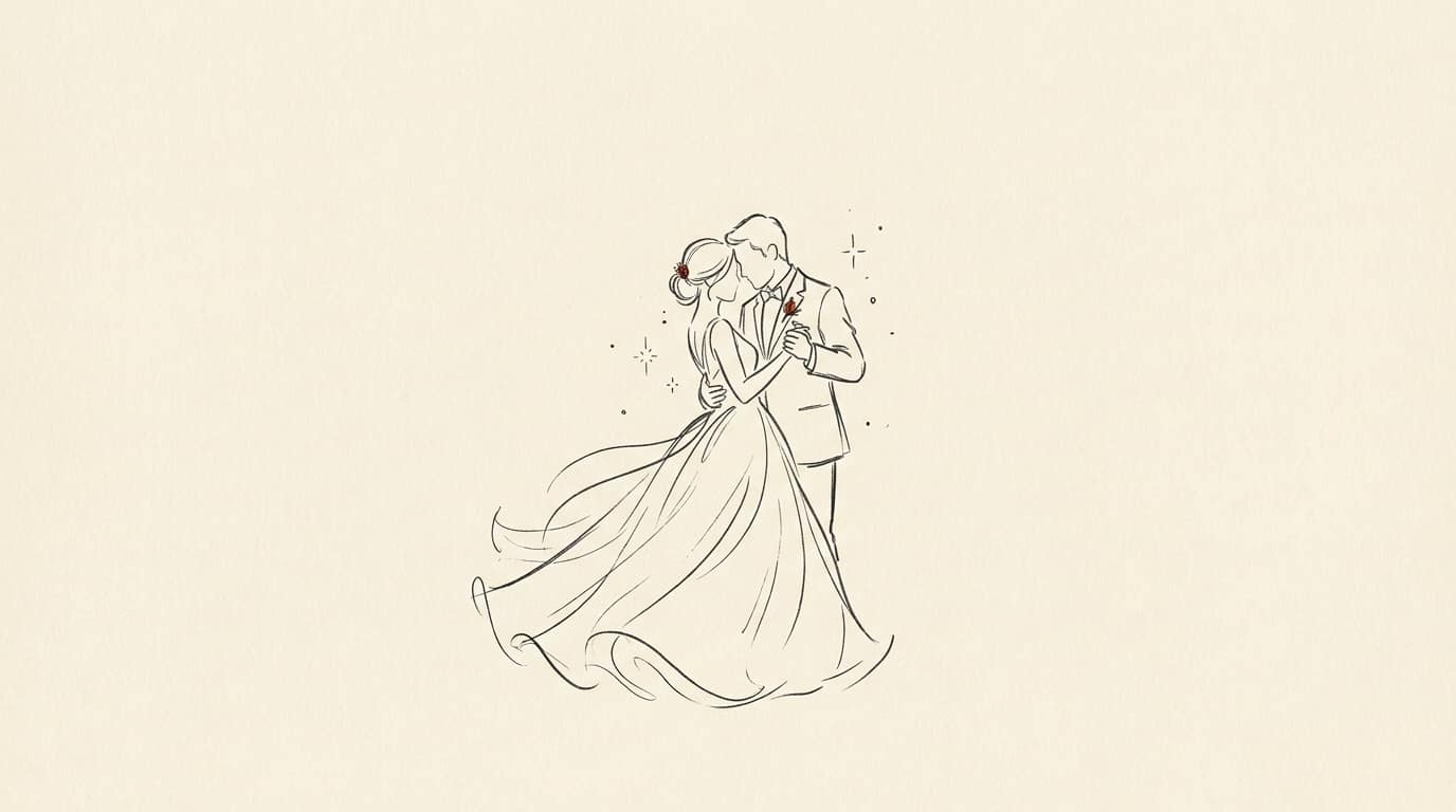 Illustration of a wedding couple sharing their first dance
