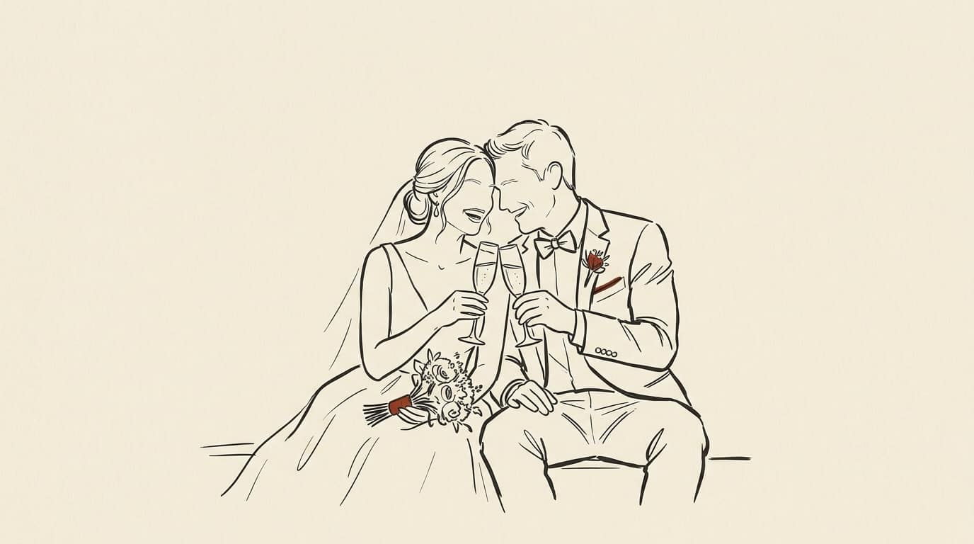 Illustration of a wedding couple raising a toast