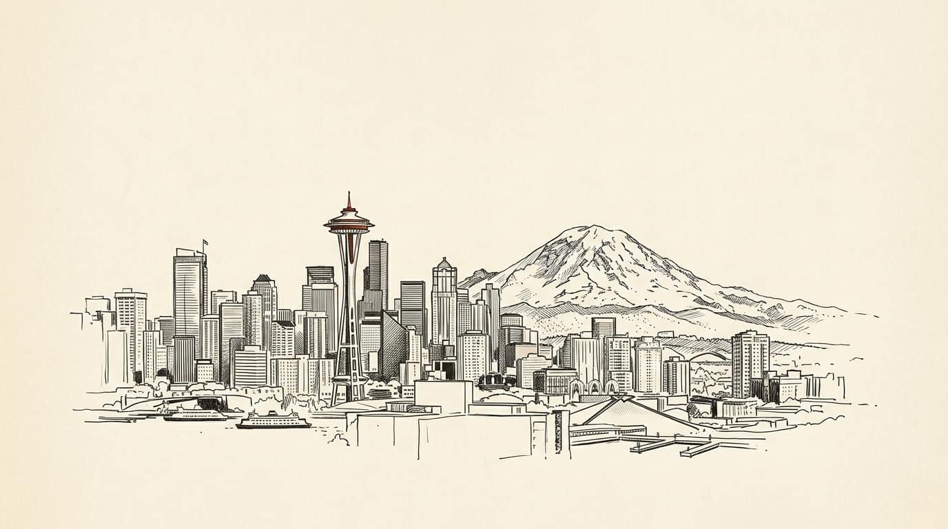 Illustration of the Seattle skyline and Space Needle