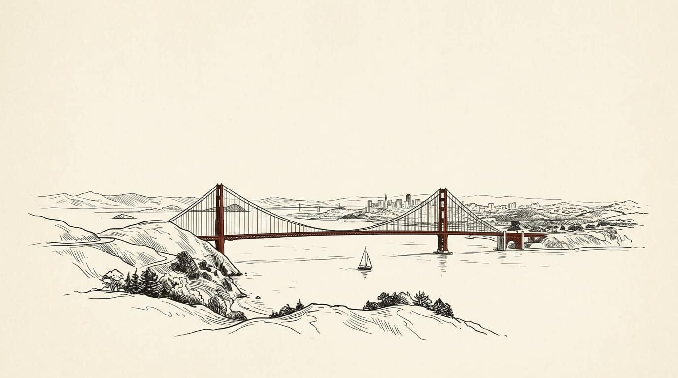Illustration of the San Francisco skyline and Golden Gate Bridge