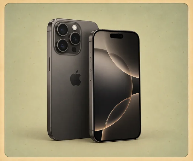 Two iPhones, front and back, on a soft green ground.